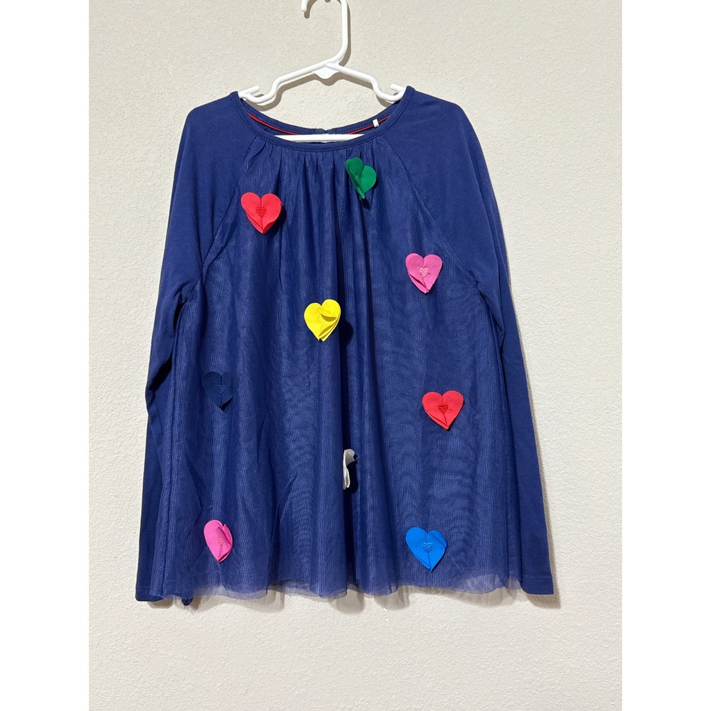 Mini Boden Heart Tulle‎ Top Girls 8-9Y Blue Long Sleeve 3D Applique Overlay